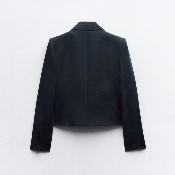 NWT ZARA CROPPED SHOULDER PAD NAVY BLAZER XS - Picture 9 of 9